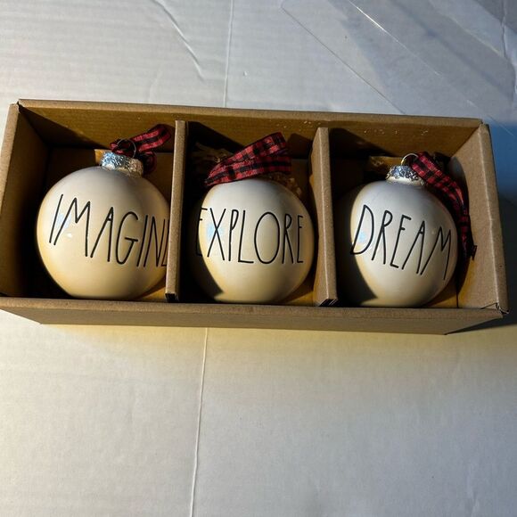 Rae Dunn White Holiday Ornaments Set - Imagine, Explore, Dream - Picture 1 of 10